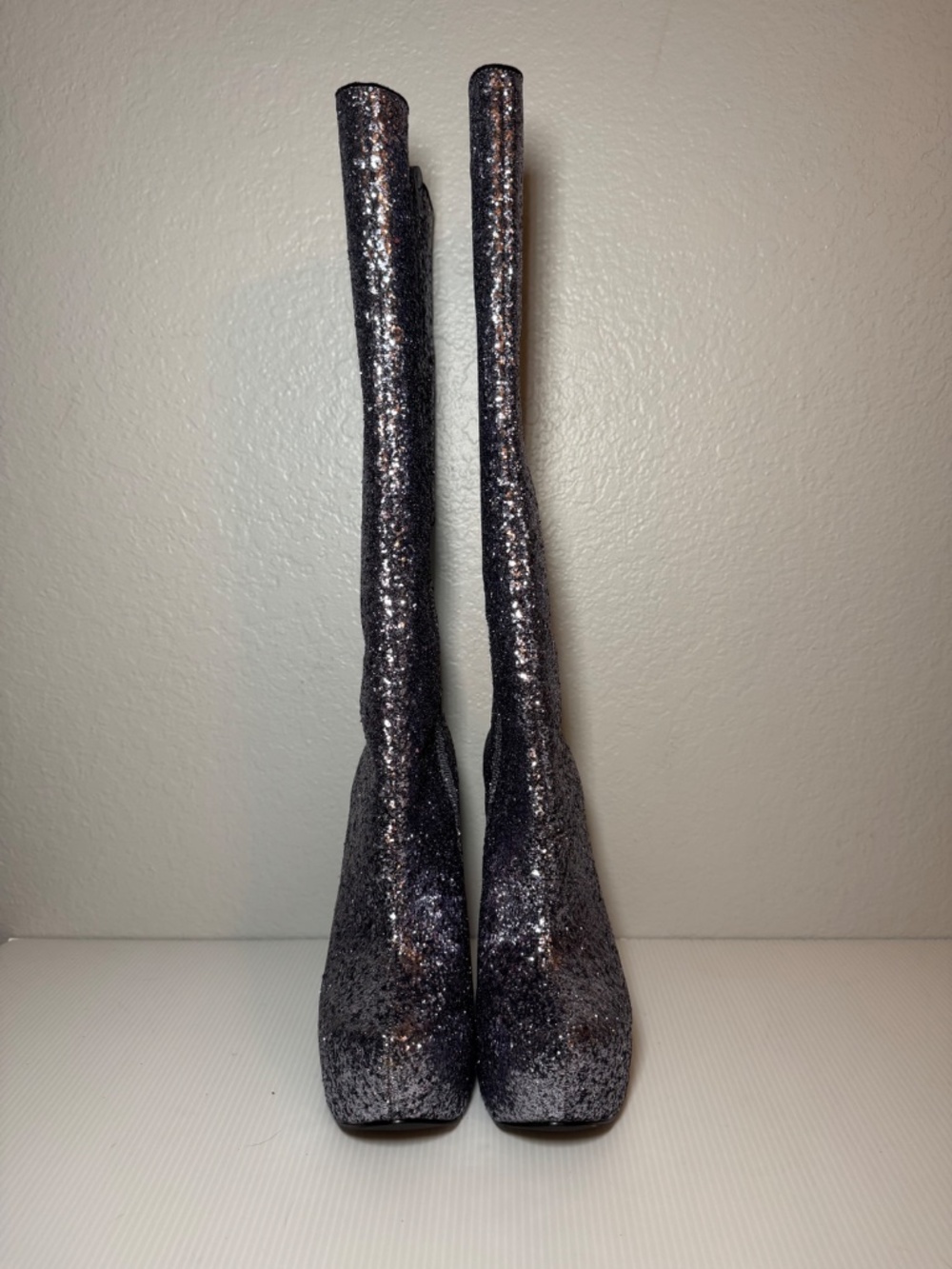 Vintage Luichiny Glitter Hot to Trot Platform Knee-High Boots – Pewter - Picture 3 of 8